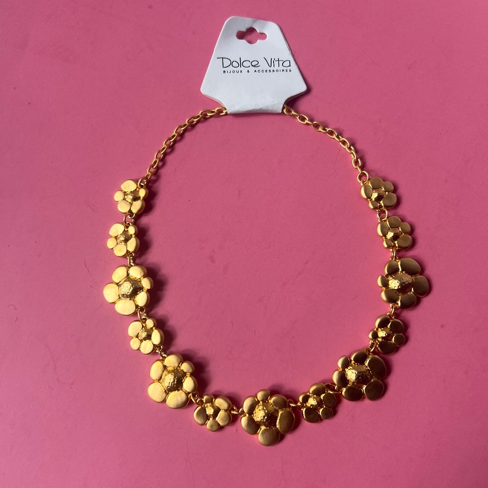Vintage Dolce Vita Paris Gold Tone Floral Statement Necklace New With Tag